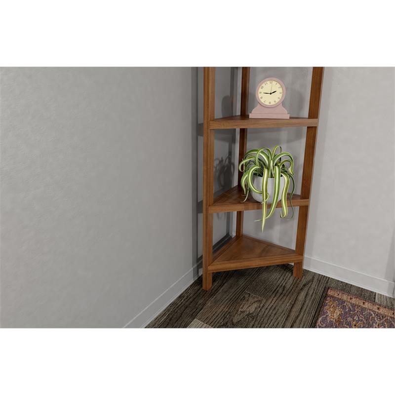Pemberly Row 4-tier Corner Traditional Wooden Bookcase in Walnut