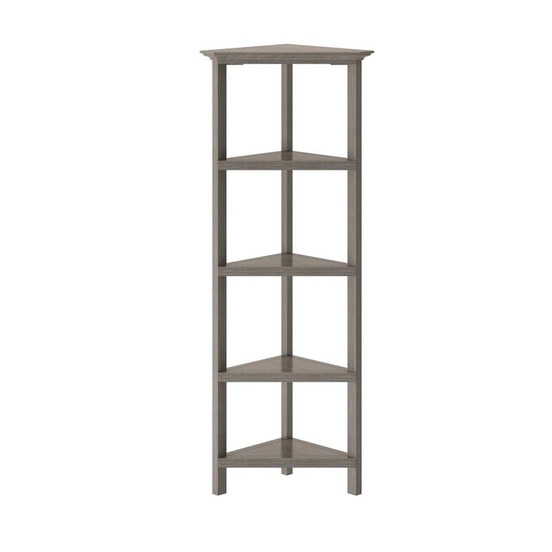 Pemberly Row 4-tier Corner Traditional Wooden Bookcase in Washed Gray