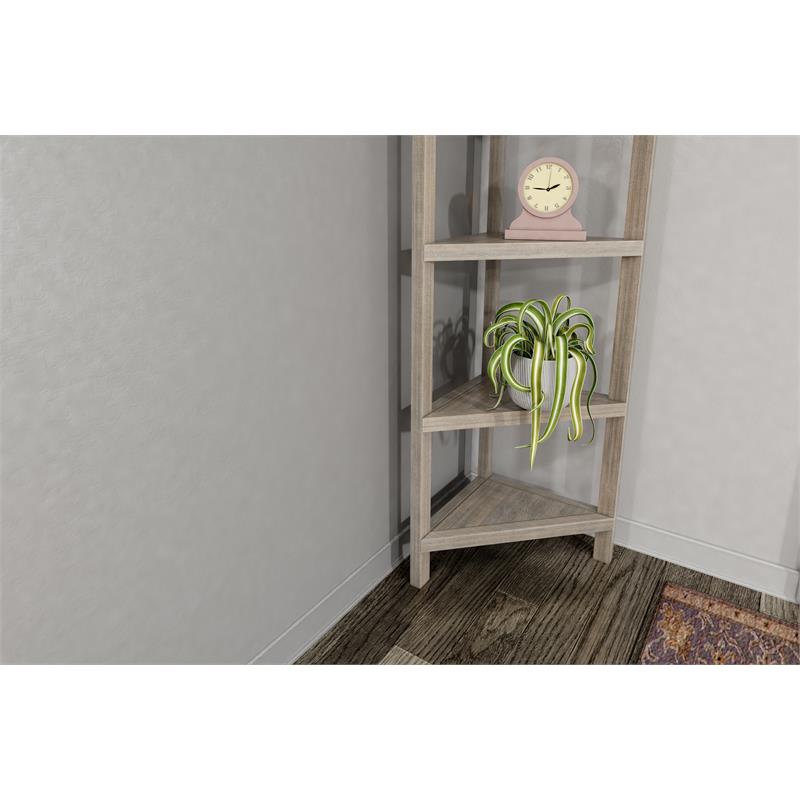 Pemberly Row 4-tier Corner Traditional Wooden Bookcase in Washed Gray