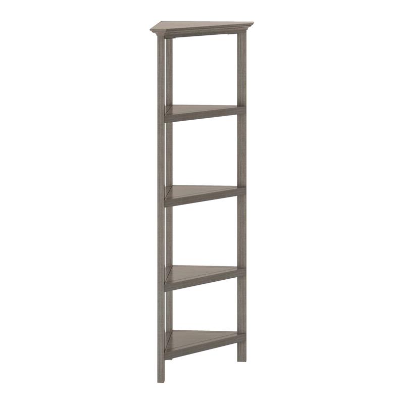 Pemberly Row 4-tier Corner Traditional Wooden Bookcase in Washed Gray