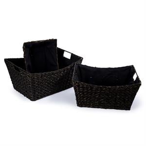 pemberly row braided grass wicker / rattan storage baskets in black (set of 3)