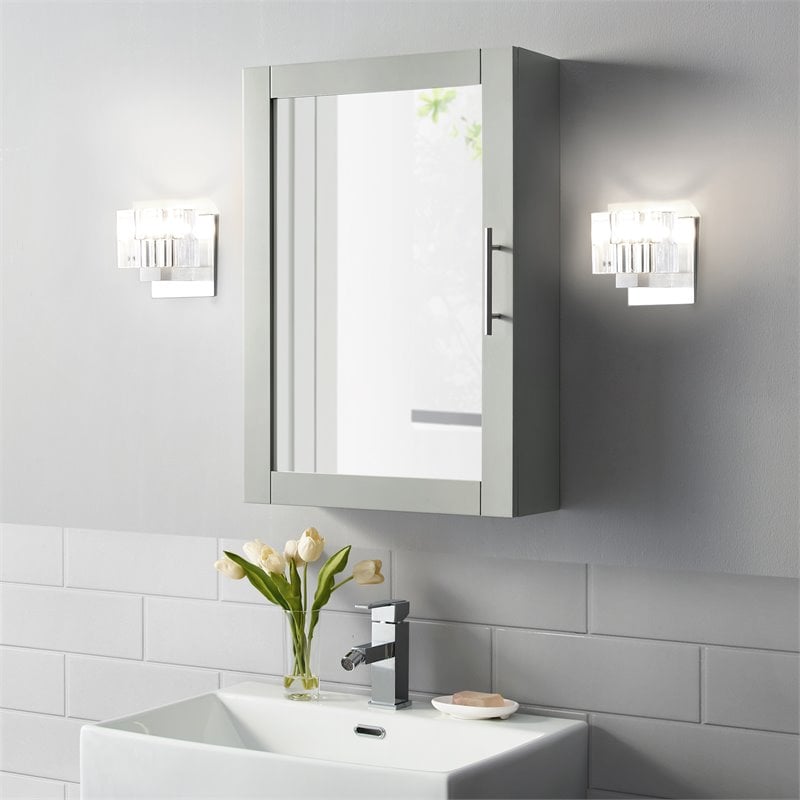 Pemberly Row Modern MDF Wood Mirrored Wall Cabinet in Gray/Clear