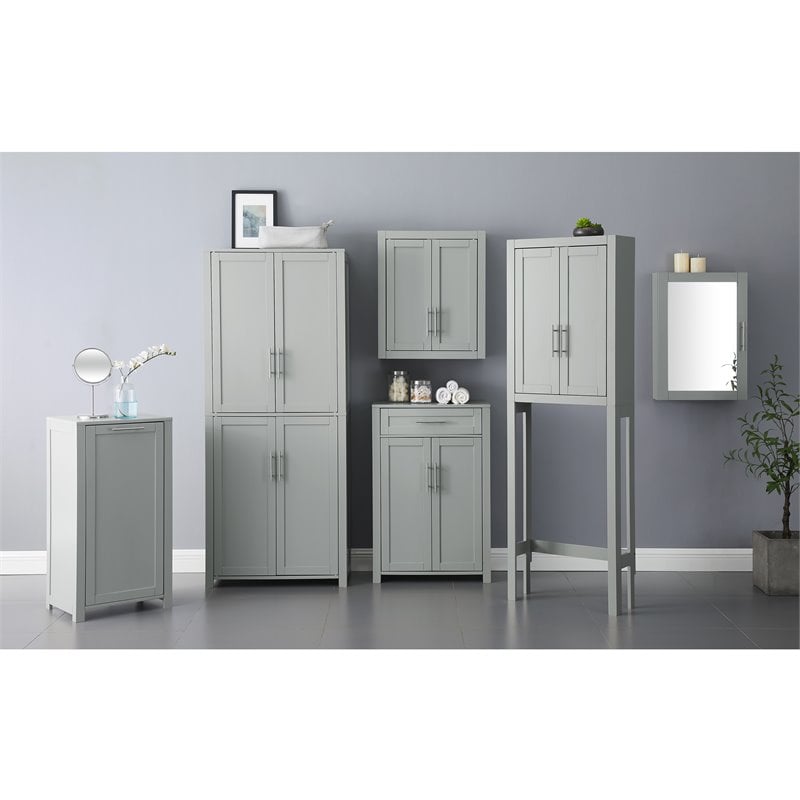 Pemberly Row Modern MDF Wood Mirrored Wall Cabinet in Gray/Clear