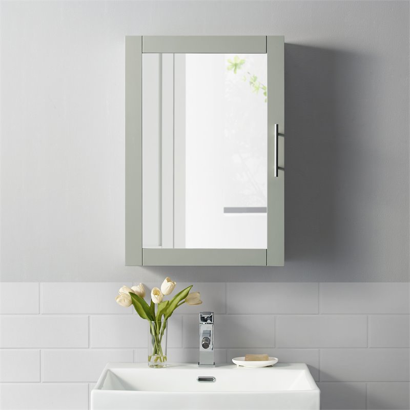Pemberly Row Modern MDF Wood Mirrored Wall Cabinet in Gray/Clear
