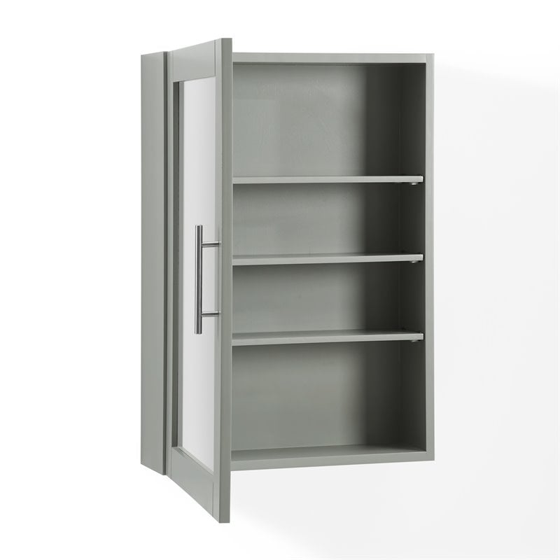 Pemberly Row Modern MDF Wood Mirrored Wall Cabinet in Gray/Clear