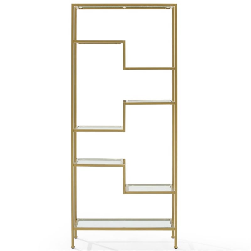 Pemberly Row Contemporary Art Deco Glass Metal Etagere in Gold