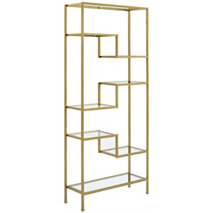 Pemberly Row Contemporary Art Deco Glass Metal Etagere in Gold