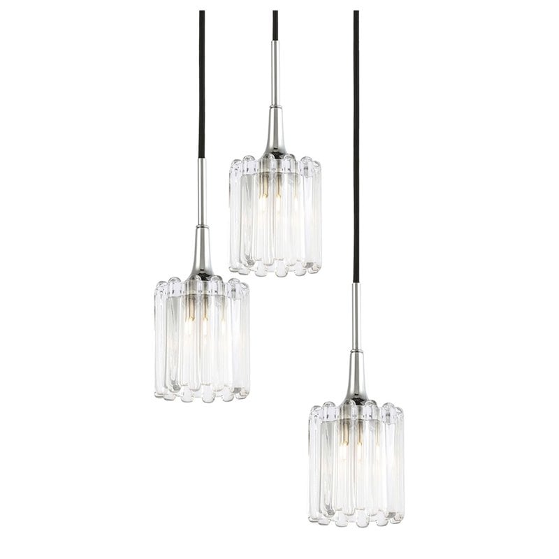 Pemberly Row Contemporary 3-Light Swizzle Glass Pendant in Chrome