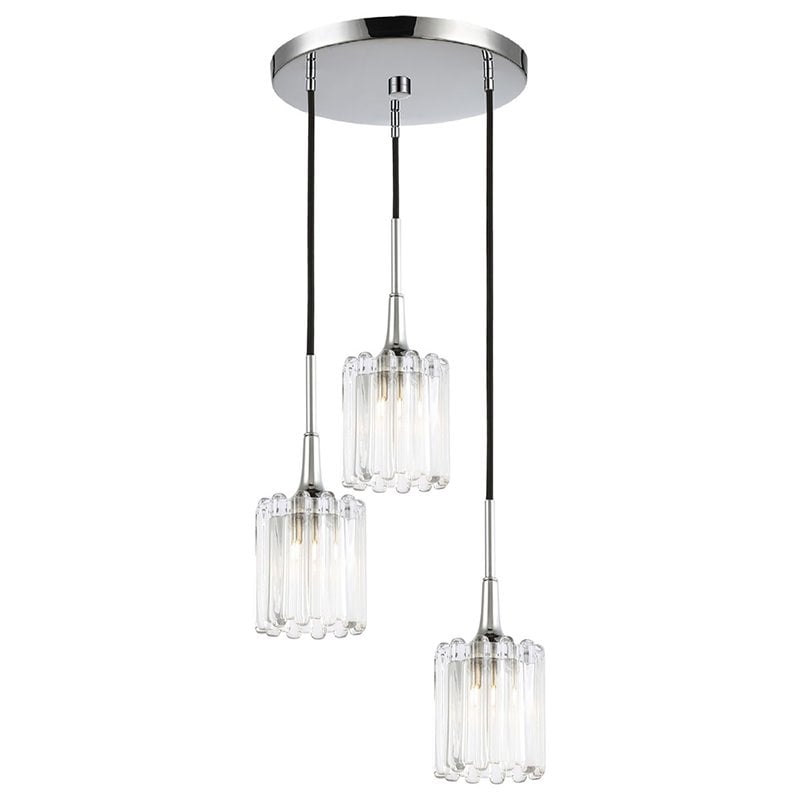 Pemberly Row Contemporary 3-Light Swizzle Glass Pendant in Chrome