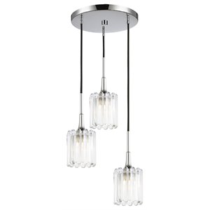 Pemberly Row Contemporary 3-Light Swizzle Glass Pendant in Chrome