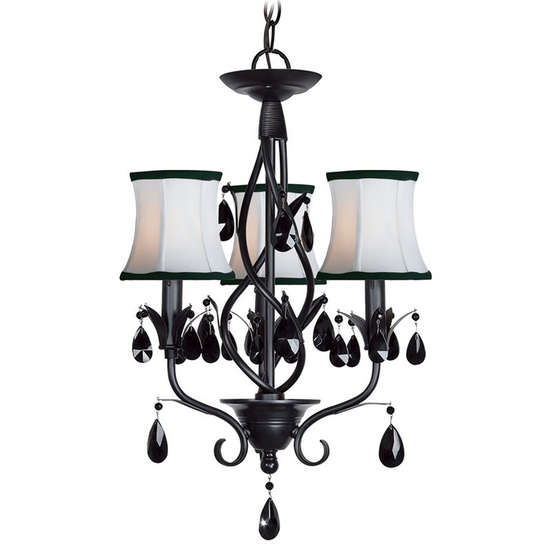 Pemberly Row Modern 3-Light Metal Steel Mini Chandelier in Black