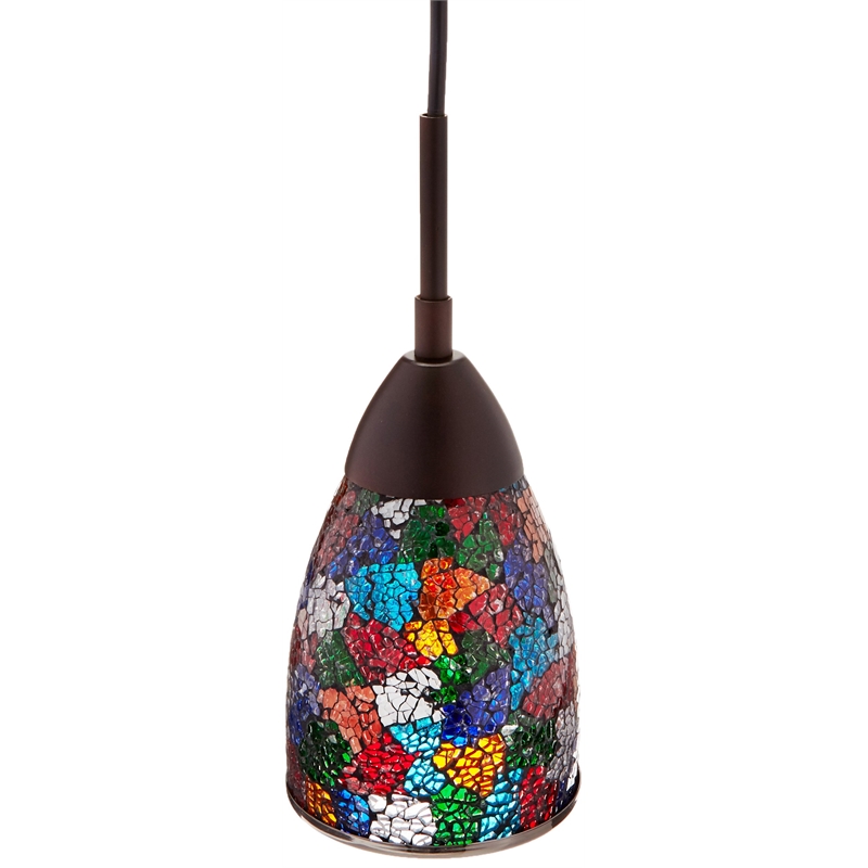 Pemberly Row 1-Light Glass Mini-Pendant in Bronze/Multi-Color