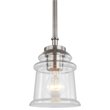 Pemberly Row Modern 1-Light Glass Mini-Pendant in Antique Nickel