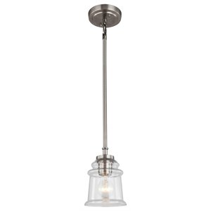 Pemberly Row Modern 1-Light Glass Mini-Pendant in Antique Nickel
