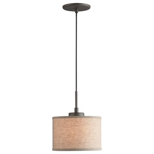 Pemberly Row Modern 1-Light Fabric Mini-Pendant in Bronze/Beige