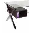 Pemberly Row Large Modern Tempered Glass & Wood Veneer Desk in Espresso
