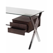 Pemberly Row Large Modern Tempered Glass & Wood Veneer Desk in Espresso