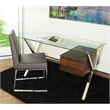Pemberly Row Small Modern Tempered Glass & Wood Veneer Desk in Espresso
