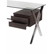Pemberly Row Small Modern Tempered Glass & Wood Veneer Desk in Espresso