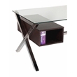 Pemberly Row Small Modern Tempered Glass & Wood Veneer Desk in Espresso