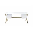 Pemberly Row Large Glass & Polished Steel Desk in Gold/White and Clear