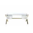 Pemberly Row Large Glass & Polished Steel Desk in Gold/White and Clear