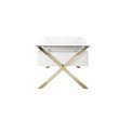 Pemberly Row Large Glass & Polished Steel Desk in Gold/White and Clear
