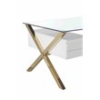 Pemberly Row Large Glass & Polished Steel Desk in Gold/White and Clear