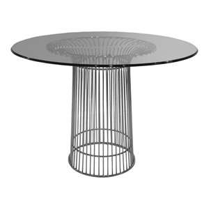 Pemberly Row Modern Metal & Tempered Glass Dining Table in Clear/Chrome
