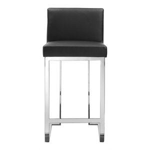 Pemberly Row 26&quot Faux Leather & High Polished Steel Counter Stool in Black