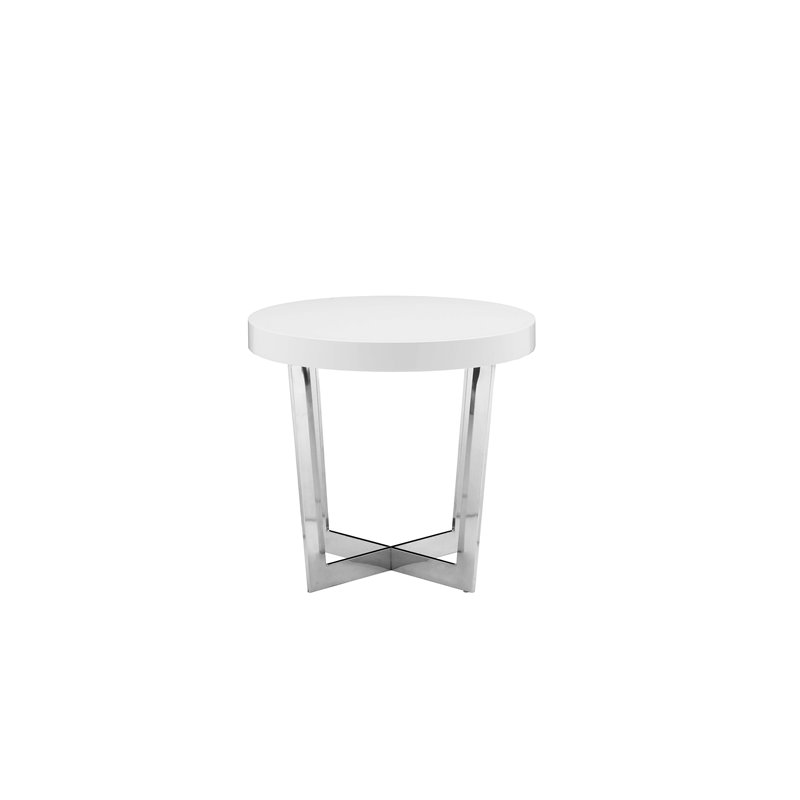 Pemberly Row Oyster Gloss Lacquer & High Polished Steel Metal Side Table - White
