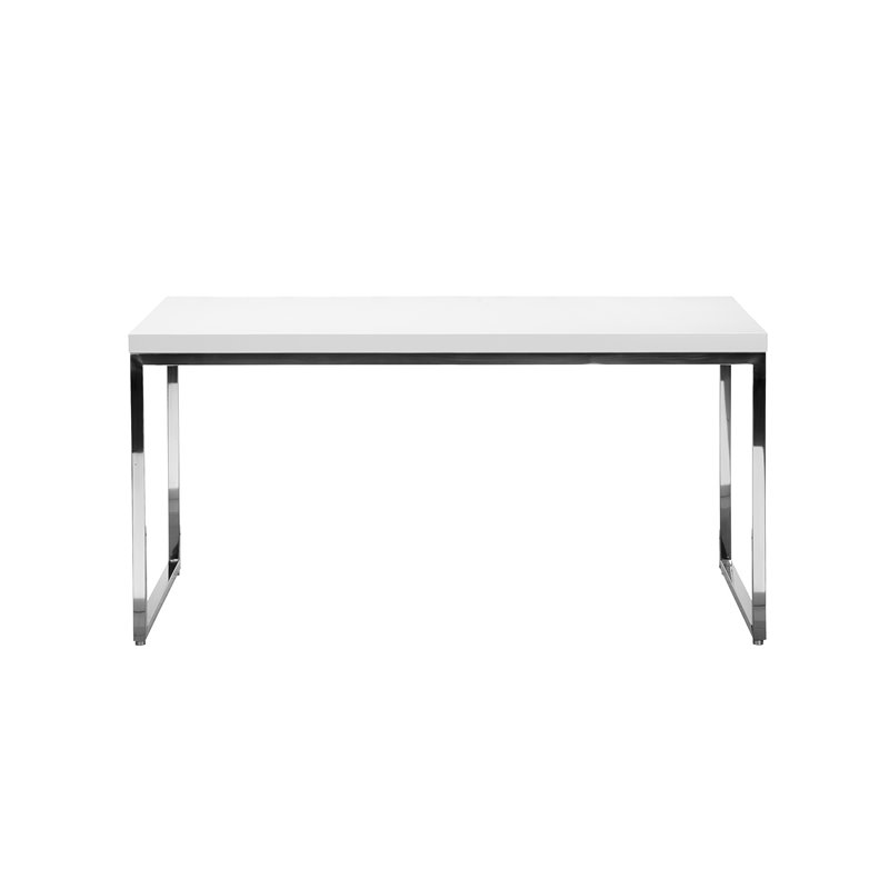 Pemberly Row Modern Gloss Lacquer & High Polished Steel Metal Desk in White