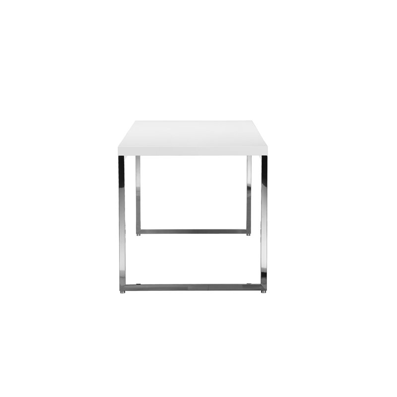 Pemberly Row Modern Gloss Lacquer & High Polished Steel Metal Desk in White