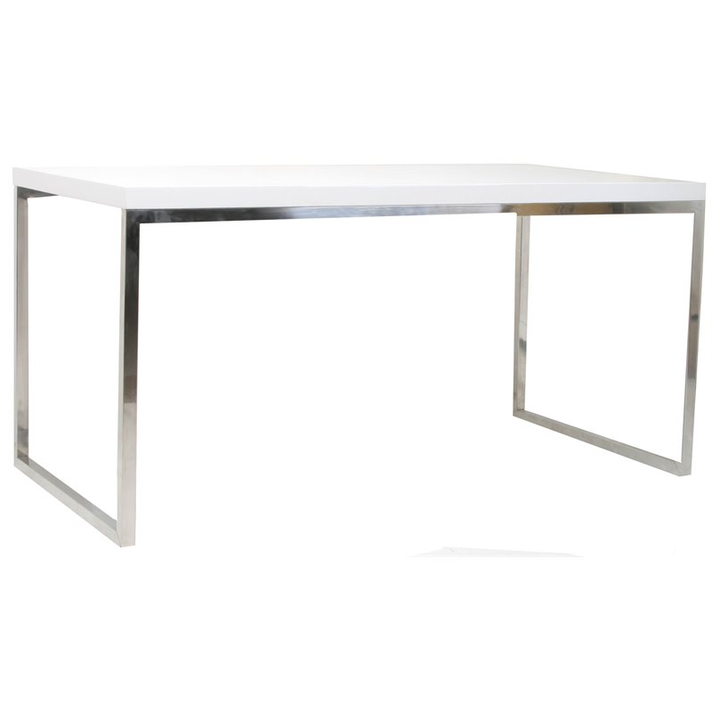 Pemberly Row Modern Gloss Lacquer & High Polished Steel Metal Desk in White