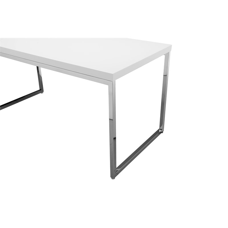 Pemberly Row Modern Gloss Lacquer & High Polished Steel Metal Desk in White