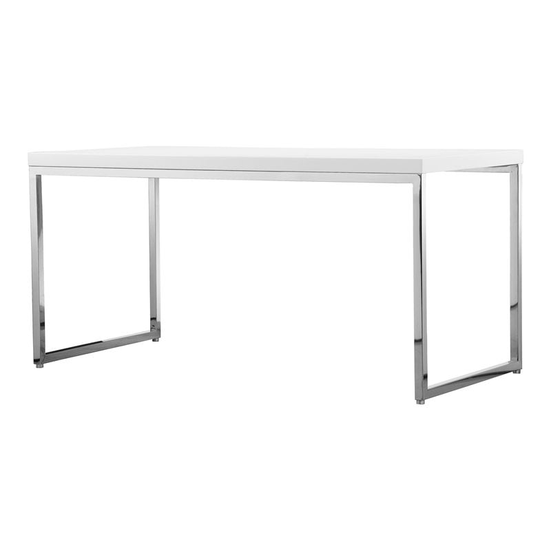 Pemberly Row Modern Gloss Lacquer & High Polished Steel Metal Desk in White