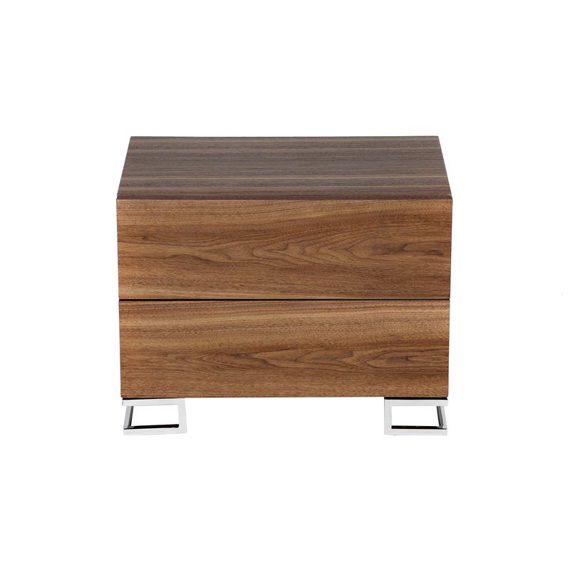 Pemberly Row Modern Wood Veneer & Polished Steel Night Stand in Walnut