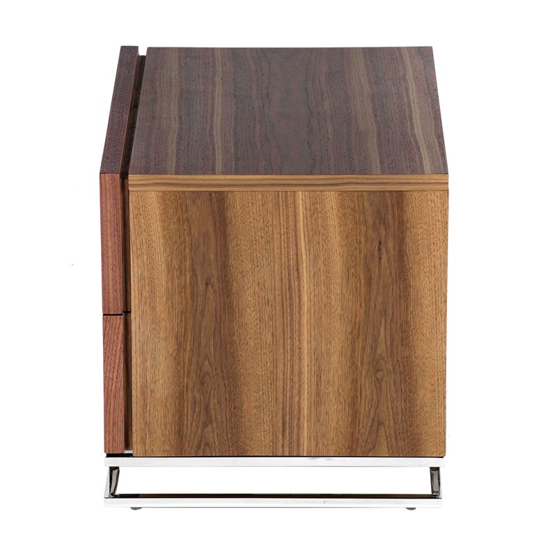 Pemberly Row Modern Wood Veneer & Polished Steel Night Stand in Walnut