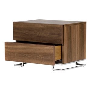 Pemberly Row Modern Wood Veneer & Polished Steel Night Stand in Walnut
