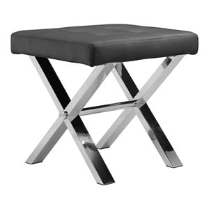 Pemberly Row 18&quot Modern Faux Leather & High Polished Steel Stool in Black
