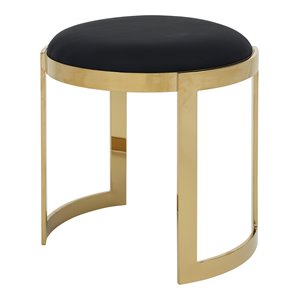 Pemberly Row 19&quot Faux Leather Stool & Stainless Steel in Black/Gold