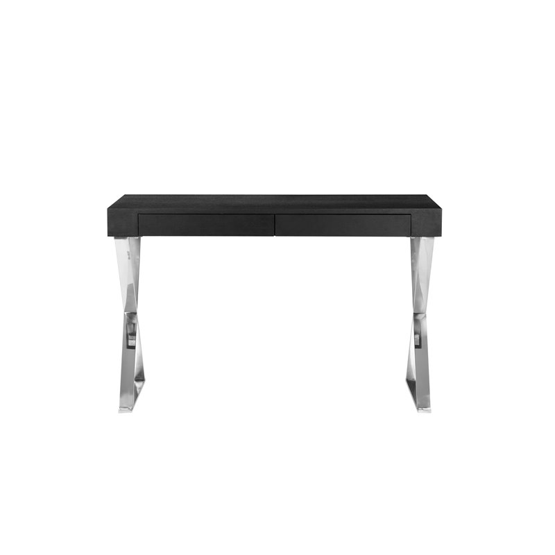 Pemberly Row Modern Wood Veneer & High Polished Steel Desk in Black