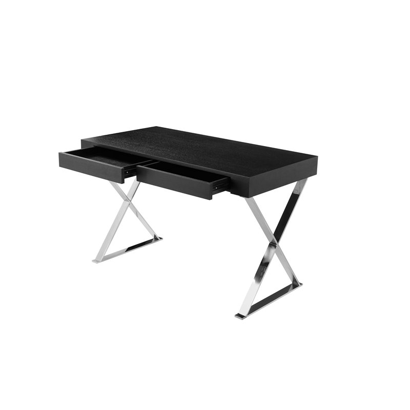Pemberly Row Modern Wood Veneer & High Polished Steel Desk in Black
