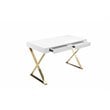 Pemberly Row Gloss Lacquer & High Polished Steel Metal Desk in White/Gold
