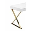 Pemberly Row Gloss Lacquer & High Polished Steel Metal Desk in White/Gold