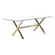 Pemberly Row Modern Glass & Polished Steel Dining Table in Gold & Clear