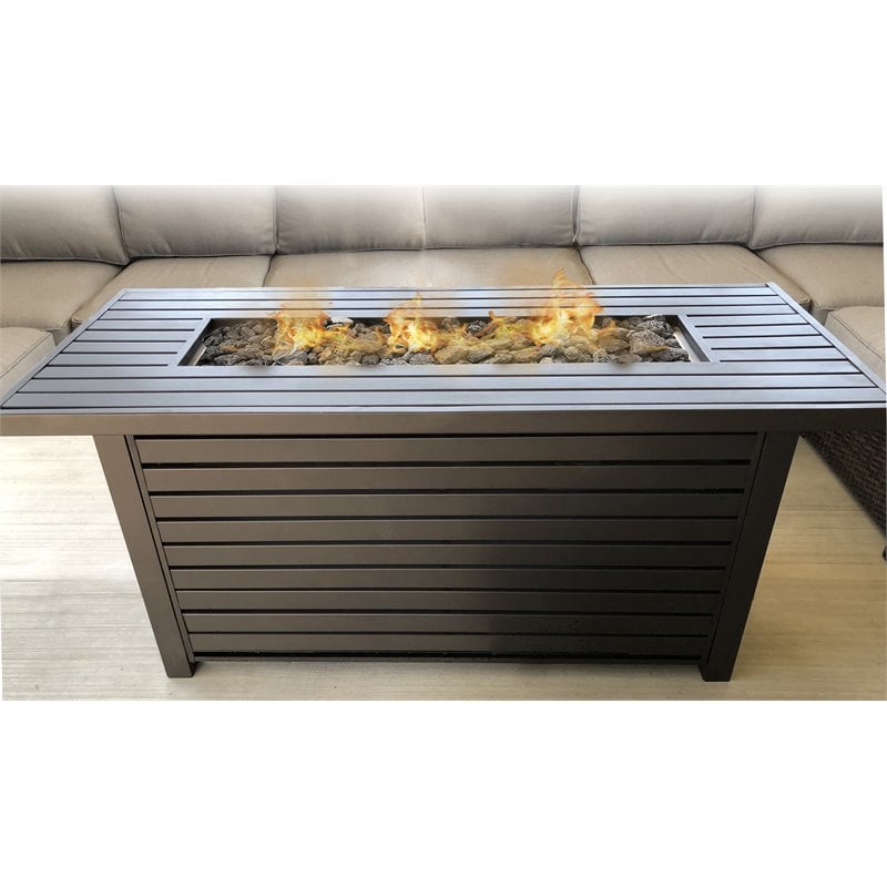 Pemberly Row Steel Propane/Natural Gas Fire Pit Table in Black