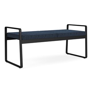 Pemberly Row Steel and Fabric 2-Seat Bench in Black/Adler Midnight Sky