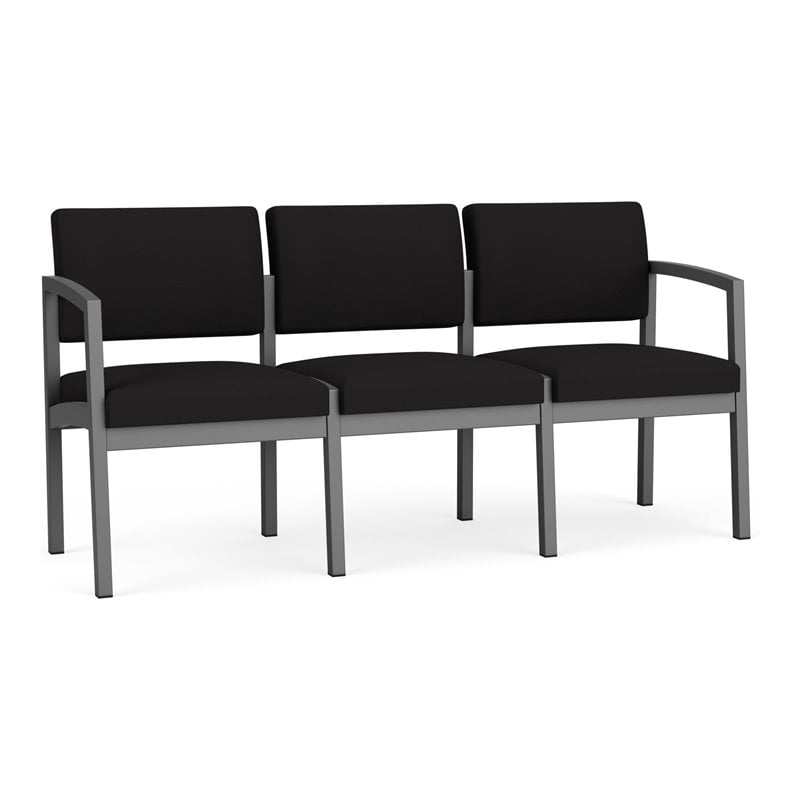 Pemberly Row Modern Fabric 3-Seat Sofa in Charcoal/Open House Black