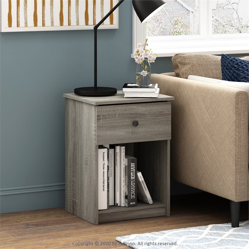 Pemberly Row Engineered Wood Nightstand with One Drawer in French Oak Gray